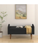 Teddy velvet storage stool,, with storage space, suitable for apartments, living rooms and bedrooms-black(45.98"16.75"21.75")