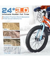 Streamdale Furniture 24 Inch Bicycles, Fat Tire Mountain Bike for Boys and Girls Age 10 + Years, Dual-Disc Brake,Shimano 7-Speed, Kids Beach and Snow