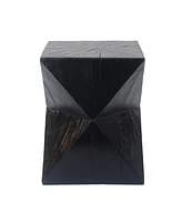 14.25" Black Concrete Side Table with Rustic Hand-Carved Texture and Unique Symmetric Form – Weather-Resistant Accent for Patio, Garden, or Bal