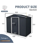 8ft x 4ft Outdoor Metal Storage Shed with Sliding Door and foundation for Backyard, Patio, Lawn (Black and White)