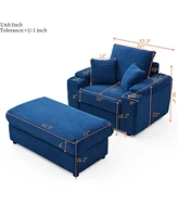 Streamdale Furniture Oversized Accent Chair with Ottoman, Single Sofa Chair with Large Seat and Extra Wide Armrests, Modern Comfy Armchair Reading Cha