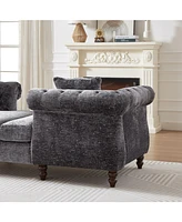 Streamdale Furniture 81-inch Chenille Face-to-face Chaise Lounge with Two Pillows,Nailhead trim,Button Tufted Design and Rolled Arms for Lounge, Livin