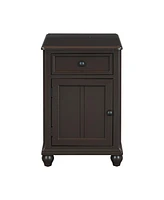 End Table with Solid Wood Legs, Side Table with Usb Ports, 1 Storage Cabinet and 1 Drawer for Living Room, Antique Navy