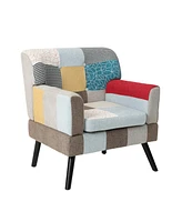 Streamdale Furniture Patchwork Accent Chair, Mid Century Modern Fabric Club Chair for Bedroom Comfy, Colourful Single Sofa Chair for Livingroom, Bedro