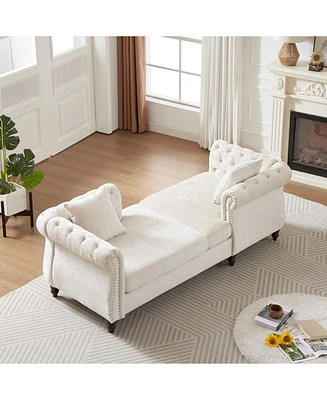 Streamdale Furniture 81-inch Chenille Face-to-face Chaise Lounge with Two Pillows,Nailhead trim,Button Tufted Design and Rolled Arms for Lounge