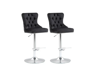 gaomon Velvet Bar Stools Set of 2, Modern Upholstered Bar Chairs