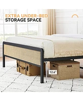 gaomon Queen Size Metal Bed Frame, Queen Size Bed Frame with Rattan Headboard