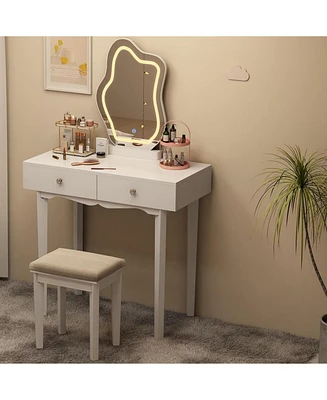 gaomon Vanity Desk with Stool, Makeup Vanity Desk with Touch Light Mirror