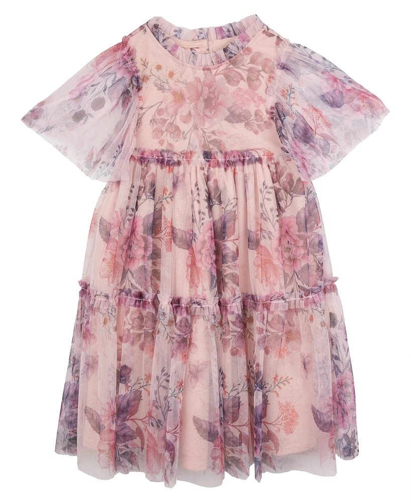 Rare Editions Little Girls Shimmer Floral Mesh Dress