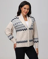 Frye Women's Fringe-Trim Fair Isle Shawl-Collar Cardigan
