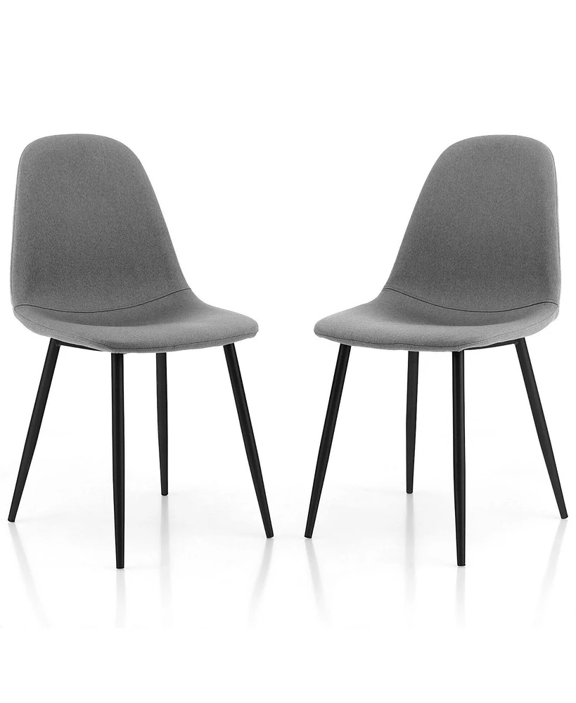 Gymax Dining Chairs Set of 2 Upholstered Fabric Chairs W/Metal Legs for Living Room Grey