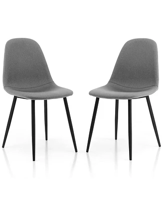 Gymax Dining Chairs Set of 2 Upholstered Fabric Chairs W/Metal Legs for Living Room Grey