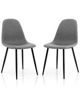 Gymax Dining Chairs Set of 2 Upholstered Fabric Chairs W/Metal Legs for Living Room Grey