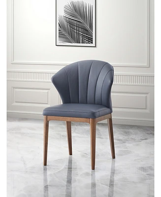 Streamdale Furniture Seraphyne Side Chair (Set-2), Slate Leather & Walnut Finish