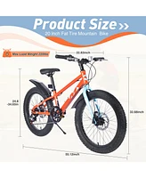 20 Inch Kids Bicycles, Fat Tire Mountain Bike for Boys and Girls Age 5 + Years, Dual-Disc Brake, Shimano 7-Speed