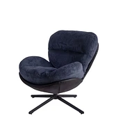 360° Swivel Accent Chair, Modern Chenille Lounge Chair with Faux Leather and Black Metal Base Frame, Comfortable Reading Chair for Small Spaces