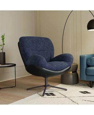 360° Swivel Accent Chair, Modern Chenille Lounge Chair with Faux Leather and Black Metal Base Frame, Comfortable Reading Chair for Small Spaces