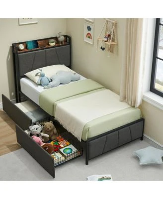 Gaomon Twin Size Bed Frame With 2 Storage Drawers Charging Station