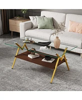 Coffee Table and End tables Set of 3, Tempered Glass Table with Mdf layer, Modern Tables for Living Room