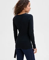 I.n.c. International Concepts Women's Cotton Long Sleeve Faux-Wrap Top, Exclusively at Macy's