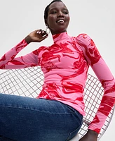 I.n.c. International Concepts Women's Printed Mock-Neck Long-Sleeve Mesh Top, Exclusively at Macy's