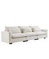 Streamdale Furniture 3 Seater Deep Seat Couches for Living Room, Wide and Deep Seat Comfy Living Roo Sofas with 3 Waist Pillows, Beige Corduroy