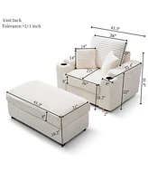 Oversized Accent Chair with Ottoman, Single Sofa Chair with Large Seat and Extra Wide Armrests, Modern Comfy Armchair Reading Chairs for Bedroom Livin