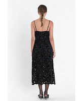 endless rose Women's Velvet Lace Midi Dress