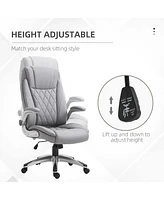 Vinsetto High Back 360 Swivel Ergonomic Home Office Chair with Flip Up Arms, Faux Leather Computer Desk Rocking Chair, Grey