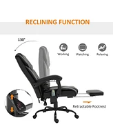 Vinsetto High Back Massage Office Chair with 6 Vibration Points, Pu Leather Reclining Computer Chair, Ergonomic Office Chair with Footrest Adjustable