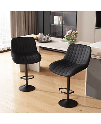 Streamdale Furniture Modern Bar Stool Set of 2, Adjustable Faux Leather Upholstered Swivel Counter Stools