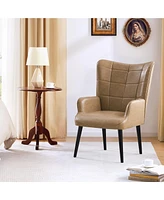 Pu Leather Accent Chair, Upholstered Living Room Chair with Soild Wood Leg, Reading Armchair for Living Room Bedroom Home Office
