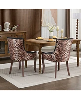 Streamdale Furniture Ultra Side Dining Chair, Thickened fabric chairs with neutrally toned solid wood legs, Bronze nail head, Set of 2,Leopard Print