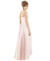 Alfred Sung Women's Strapless Satin High Low Dress with Pockets