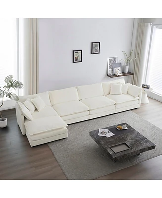 Streamdale Furniture Modular Sectional Sofa for Living Room,U Shaped Couch 5 Seater Convertible Sectional Couch with 1 Ottoman, White Chenille