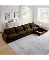 Streamdale Furniture Large L Shape Sectional Corduroy Sofa,Deep Seat Couch with Storage Footstool and 4 Waist Pillows