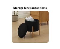 Modern Round Storage Ottoman, Ottoman Foot Stools With Metal Base, Ottoman Footstool with Removable Lid Storage Ottoman for Living Room, Bedroom