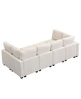 Streamdale Furniture 103" Sectional Sofa Couch Sofa Bed U-shaped Sofa with Two Movable Ottoman and Three Usb Ports for Living Room, Beige