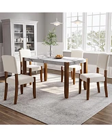5-Piece Modern Dining Furniture Set, 4-Person Space-Saving Dinette for Kitchen, 46" Faux Marble Style Table and 4 Upholstered Chairs with Solid R