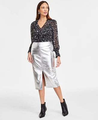 I.n.c. International Concepts Women's Metallic Slit-Front Pencil Skirt, Exclusively at Macy's