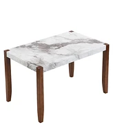 5-Piece Modern Dining Furniture Set, 4-Person Space-Saving Dinette for Kitchen, 46" Faux Marble Style Table and 4 Upholstered Chairs with Solid R