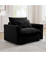 Streamdale Furniture Black Corduroy Deep Seat Single Sofa Accent Chair,Deep Seat Couch with Waist Pillow for Living Room/Apartment/Office