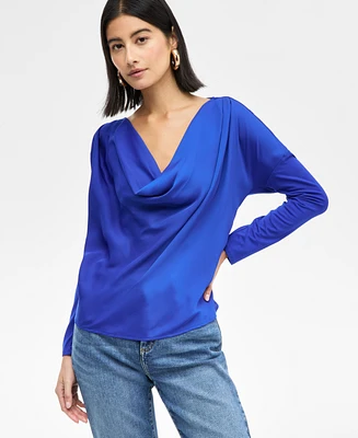 I.n.c. International Concepts Women's Satin-Front Cowl-Neck Top