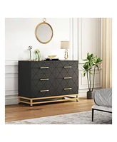 gaomon Dresser For Bedroom With 6 Drawer Double Dressers, Modern Wooden Dresser Chest, Beside Table For Closet, Nursery