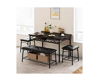 gaomon Dining Table with Benches, Kitchen Set for 4, Room Upholstered Bench and Square Stools, Metal Wood
