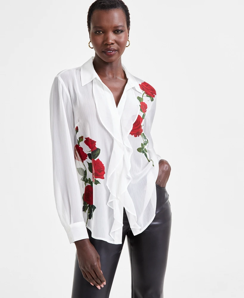 I.n.c. International Concepts Women's Rose-Print Blouse, Exclusively at Macy's