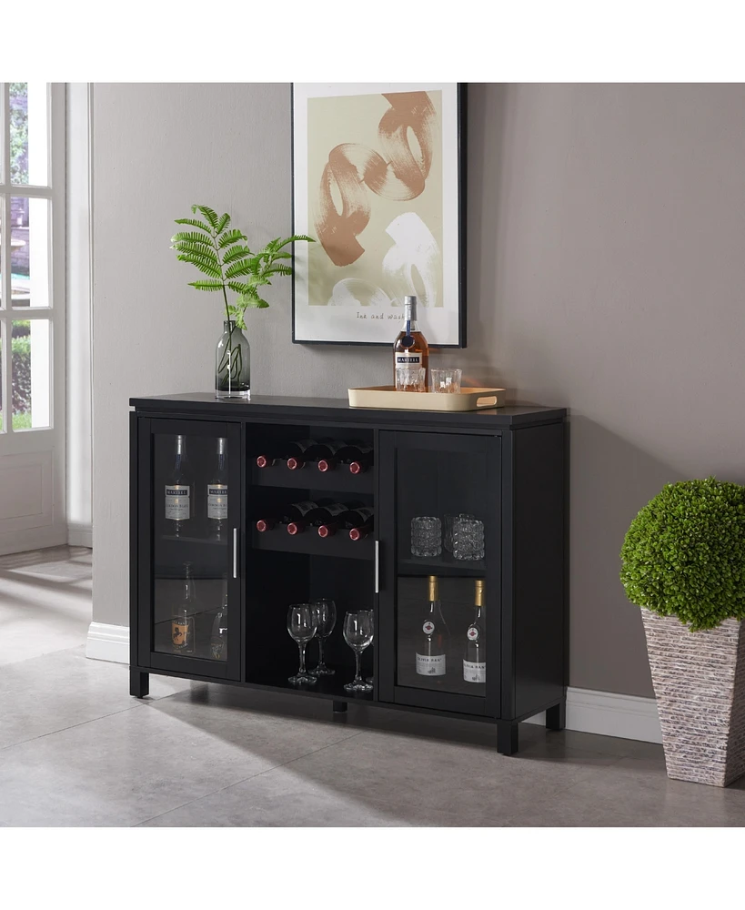 Kings Brand Furniture Neiman Buffet Sideboard Wood Wine Rack Cabinet Table with 2 Shelf to Hold 8 Bottles (Black)