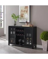 Kings Brand Furniture Neiman Buffet Sideboard Wood Wine Rack Cabinet Table with 2 Shelf to Hold 8 Bottles (Black)