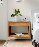 Woodek Wide Unfinished Mid-Century Modern Solid Oak Hardwood Floating Nightstand With Drawer - Bedside Table For Bedroom