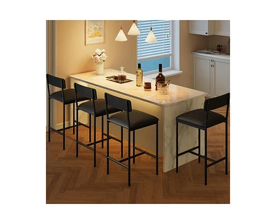 gaomon Bar Stools Set of 4, Kitchen Bar Stools with Footrest, 25.5 Inches Upholstered Bar Chairs with Back